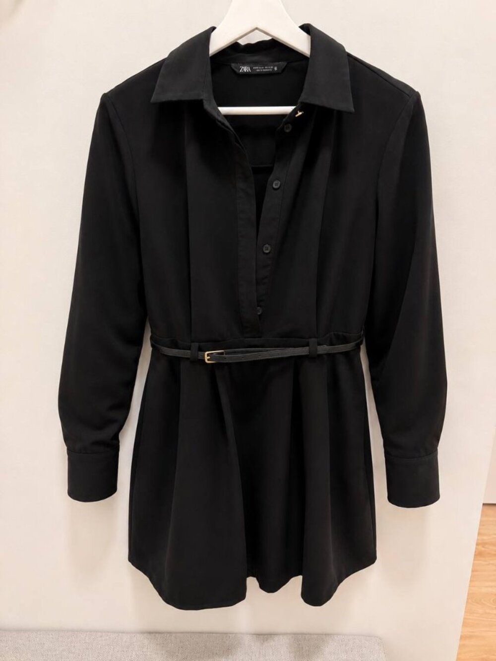 ZARA Black Shirt Dress – Belted Mini Dress | Elegant Minimalist Style